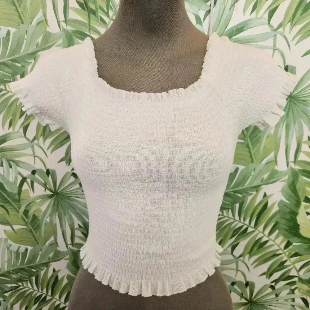 Women's White Off Shoulder Tee Crop Top